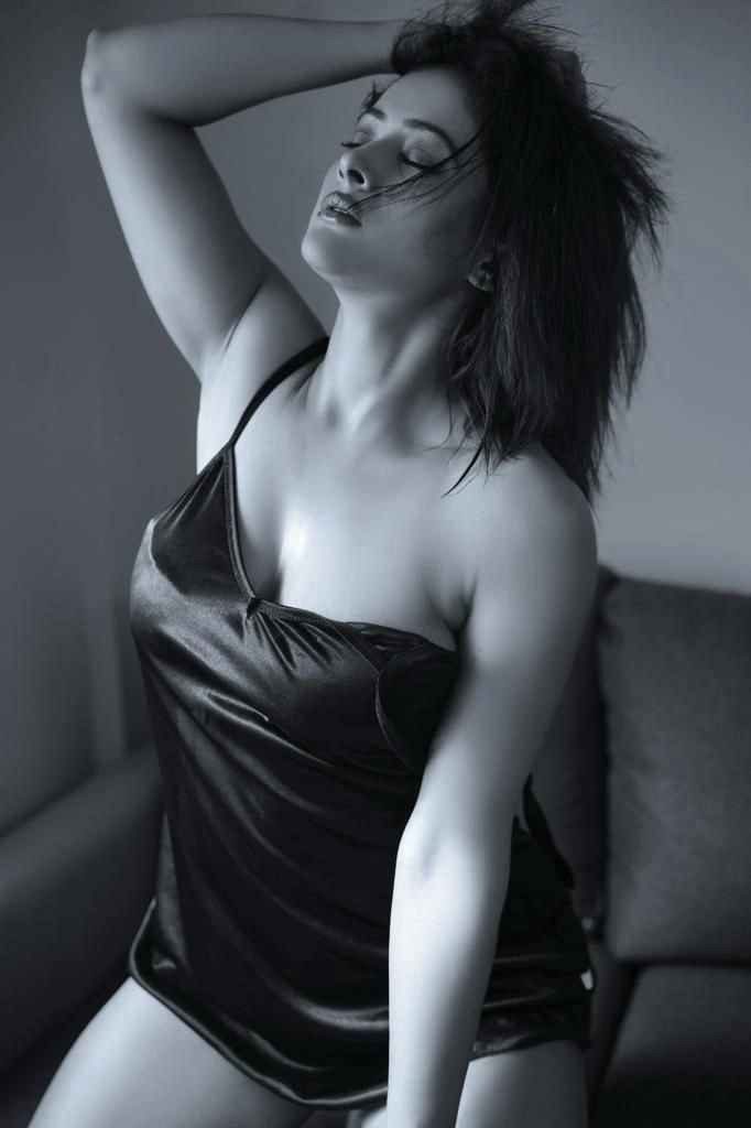 Elegant blonde companion in evening wear
